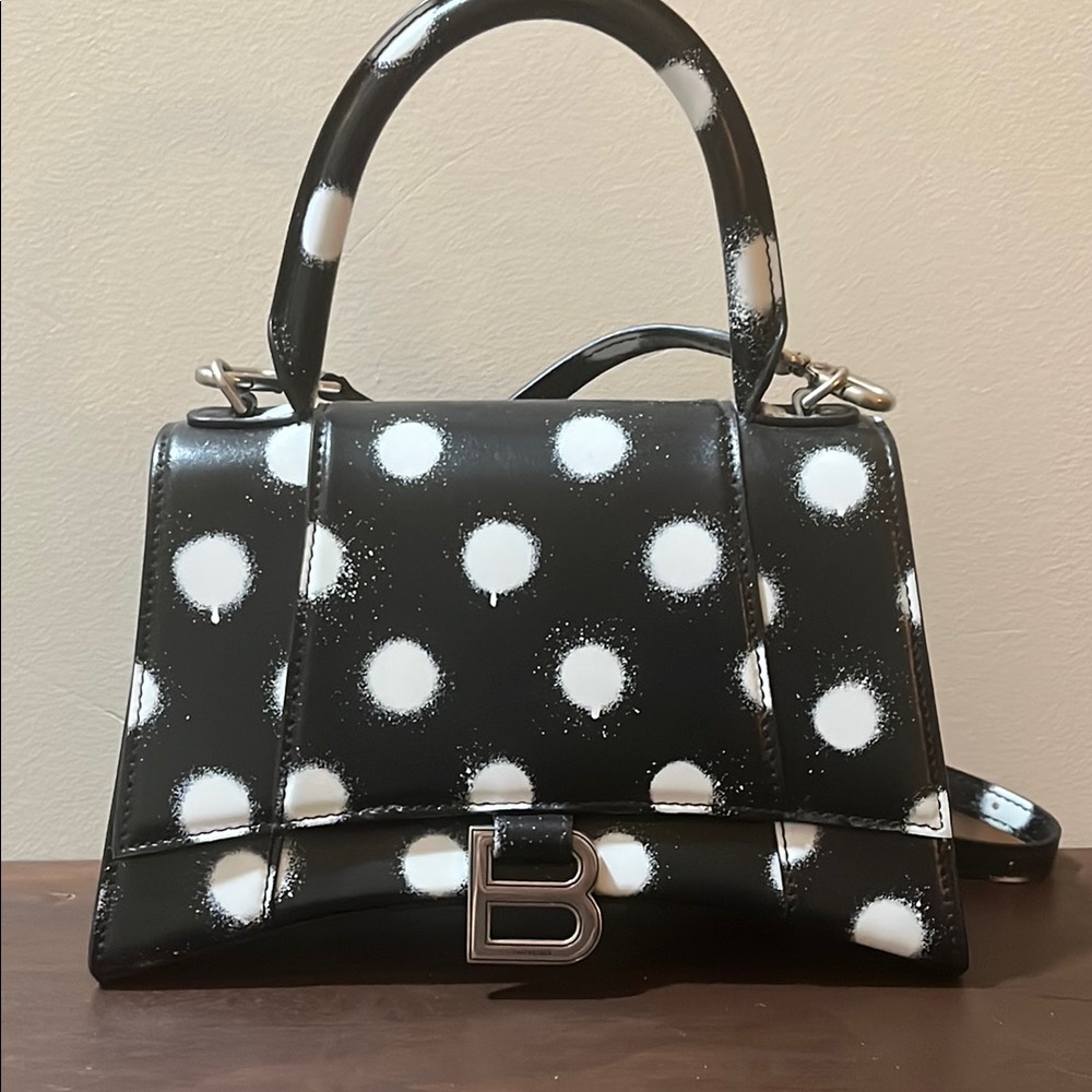 Balenciaga Black and White Polka Dot Satchel